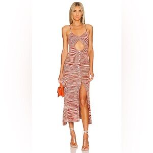 FOR LOVE & LEMONS
Isabela Stripe Cutout Twist Detail Midi Dress in Brown Small S